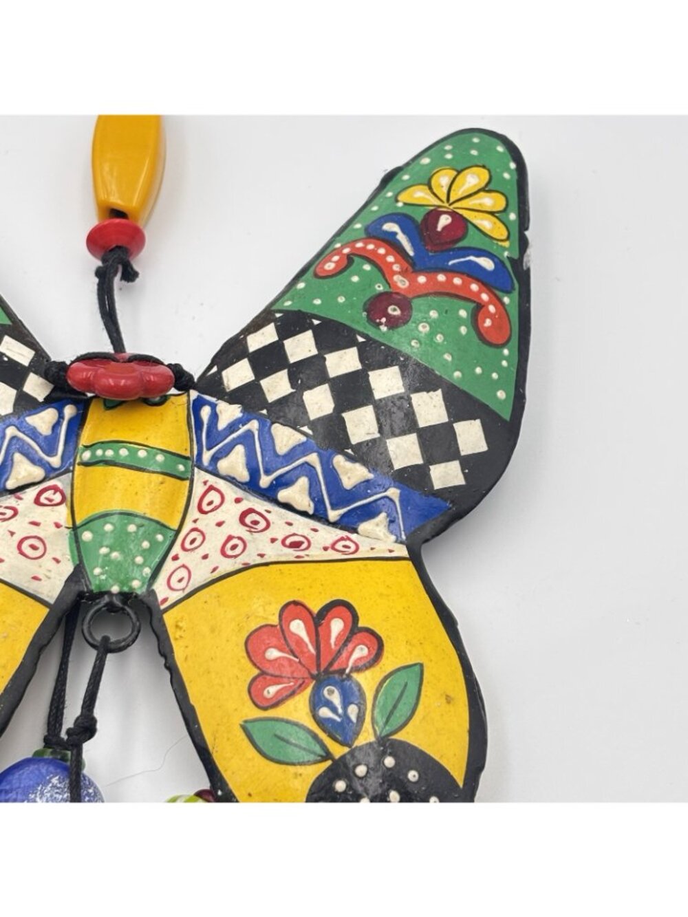 Handmade Painted Floral Butterfly Wind chime iron 21 inches long glass beads - Picture 10 of 16